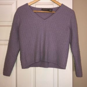 Kenar cable 100% cashmere light purple V-neck pullover sweater Size M